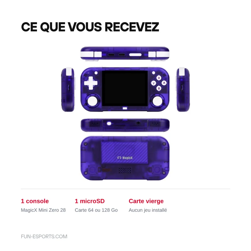 Console rétro portable MagicX Mini Zero 28 — écran 2,8 pouces IPS