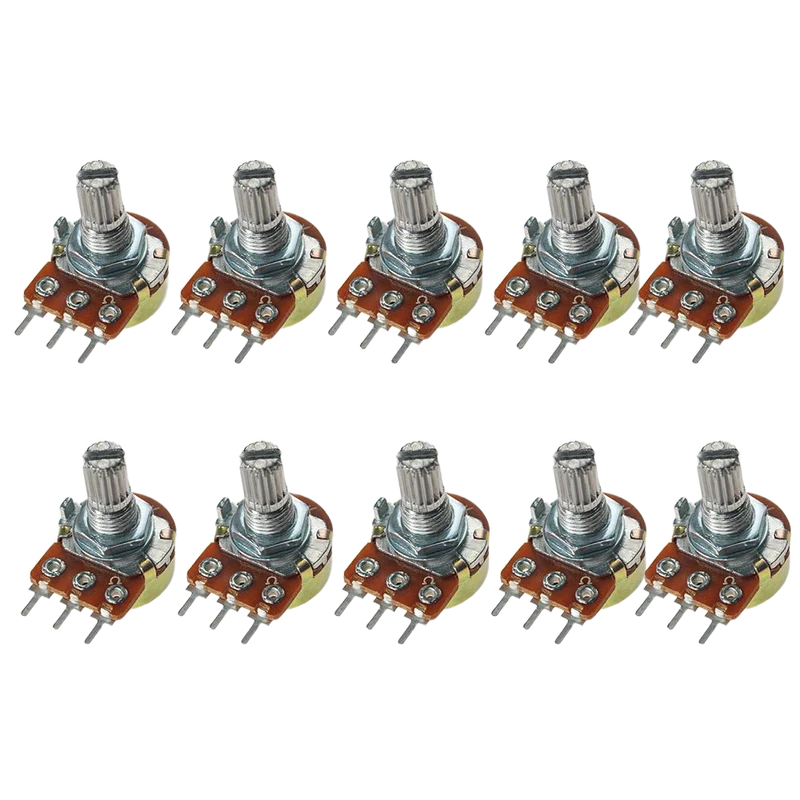 Potentiomètres WH148 axe 15 mm 3 broches — lot de 10, écrous inclus