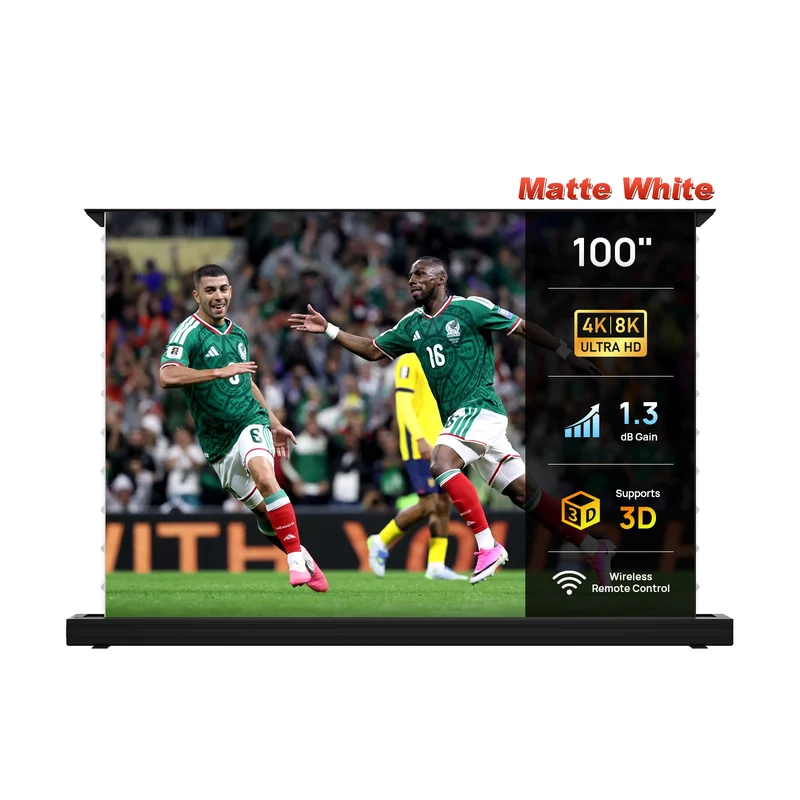 100''-120'' NothingProjector Matte White Motorized Floor Rising Screen For Long/Short/UST Projector