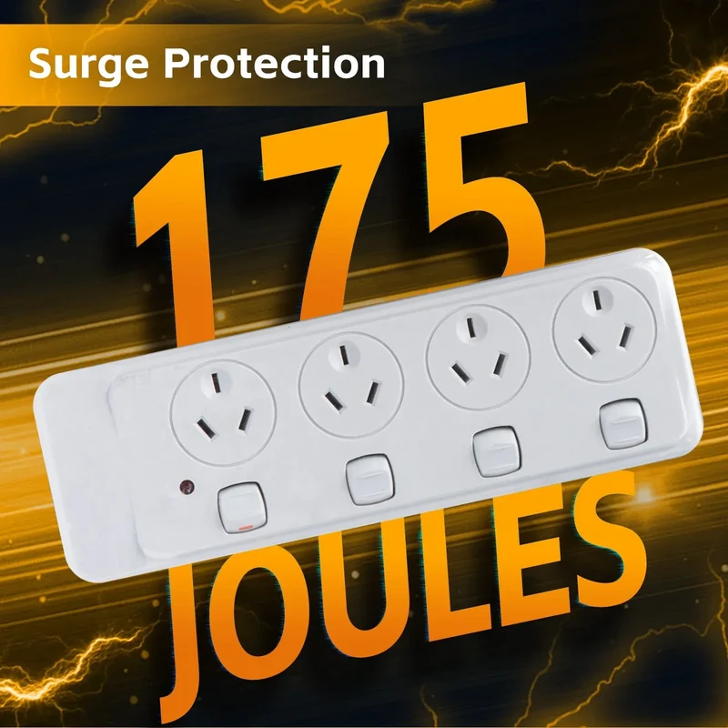 4 Outlet Power Board With Surge Protection with Individual Switches 1M