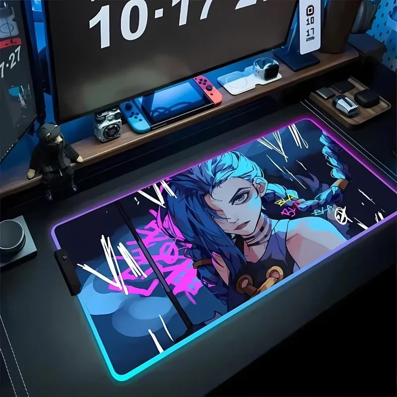 Tapis de souris XXL Jinx et Vi – cinq visuels, contour LED USB