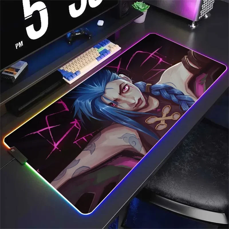 Tapis de souris XXL Jinx, Powder et Silco – contour LED USB, 3 mm