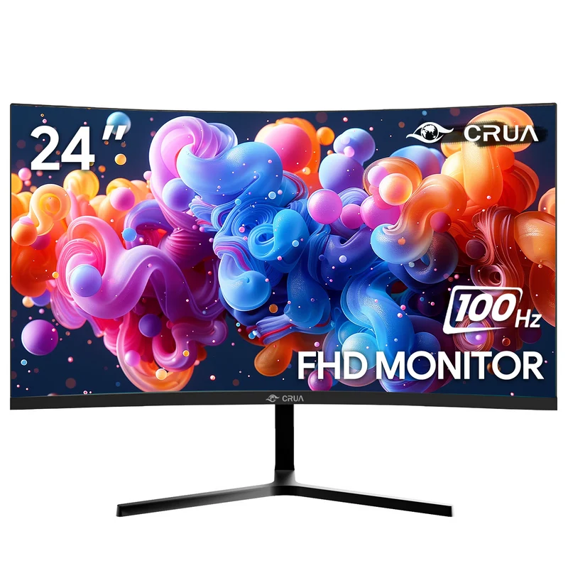 CRUA 24 "100Hz Curved Monitor,FHD (1920×1080) 99% sRGB Coimputer Montor,Thin Bezel, Wall Mountable & Tilt Adjustable,Black