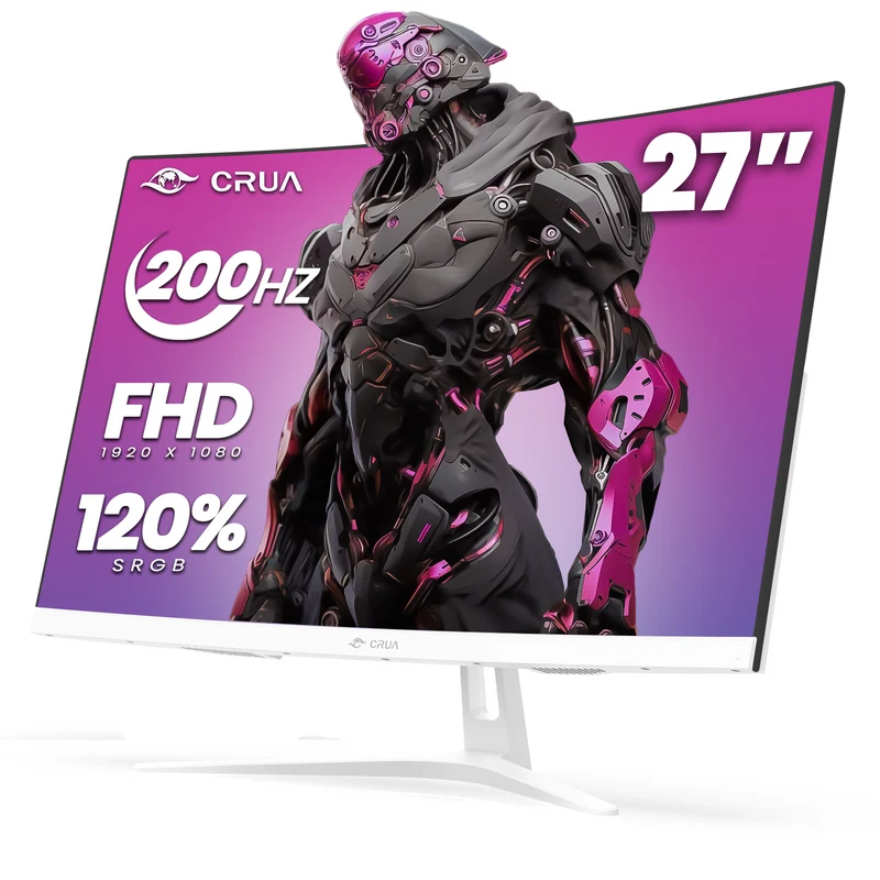 CRUA 27" 200Hz Curved Gaming Monitor,FHD 1800R White Computer Monitor,120% sRGB,FreeSync,Low Motion Blur,HDMI & DP