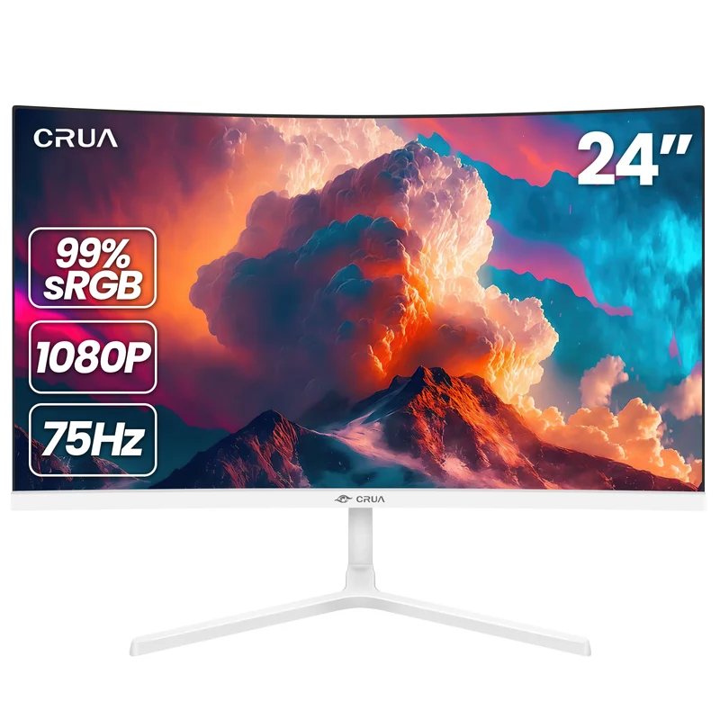 CRUA 24" FHD 100Hz Curved Computer Monitor,1080P Narrow Bezel Office Monitor,99% SRGB,FreeSync, HDMI,White