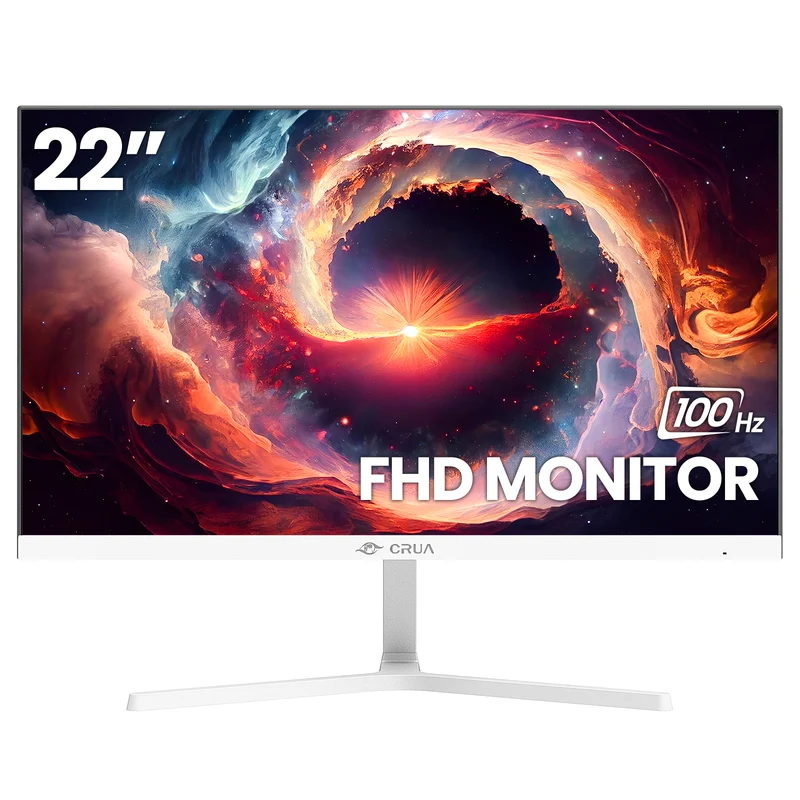 CRUA 22 Inch Computer Monitor,FHD 1080P/100Hz,120 sRGB,Low Blue Light,Wall Mountable,VGA & HDMI-White