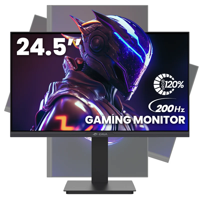 CRUA 24.5Inch Gaming Monitor 165Hz/200Hz, FHD(1920x1080P) 120% sRGB Computer Monitor, Height/Pivot/Swivel/Tilt Adjustable Vertical Monitor, Support FreeSync, DP,HDMI, Wall Mount (75mmX75mm)