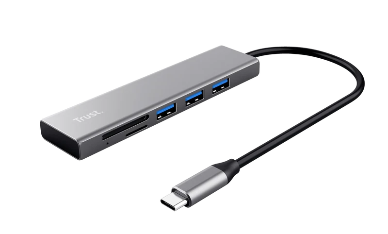Hub USB-C 3.2 Trust Halyx - 3 ports USB-A + lecteur de cartes (Argent)