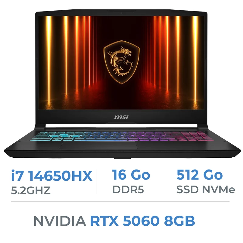 MSI Katana 15 HX B14WFK-209XFR i7-14650HX/16GB DDR5/512GB NVMe/RTX 5060 8GB/15.6" FHD 144Hz