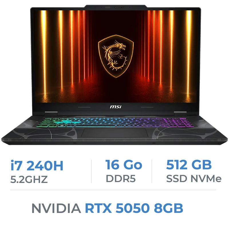 MSI CYBORG 15 B2RWEKG-419XMA Intel Core 7 240H/16GB DDR5/512GB SSD/RTX 5050 8GB/15.6" 144Hz/FreeDOS