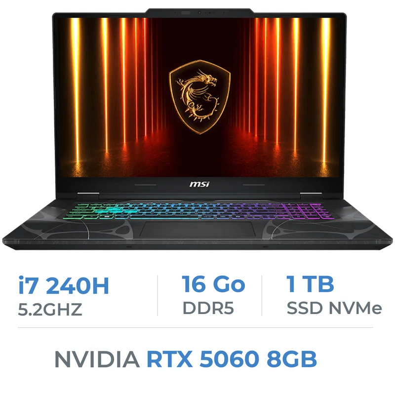 MSI CYBORG 15 B2RWEKG-096XMA Intel Core 7 240H/16GB DDR5/1TB SSD/RTX 5060 8GB/15.6" 144Hz/FreeDOS