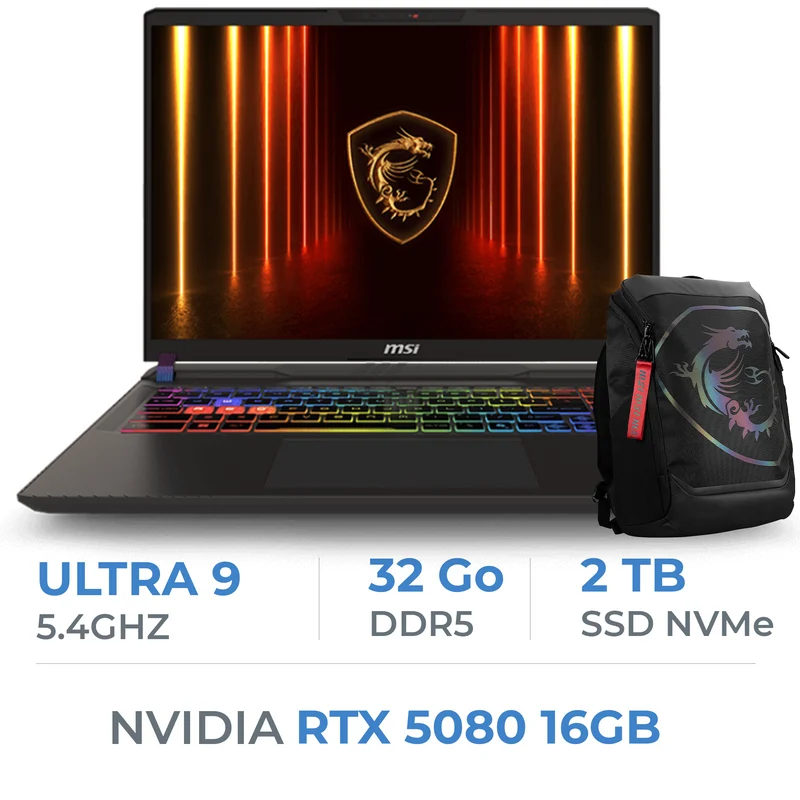 MSI Vector AI A2XWIG-462MA Ultra 9-275HX/16GB*2 DDR5/2TB SSD/RTX 5080 16Go/16" 240Hz QHD