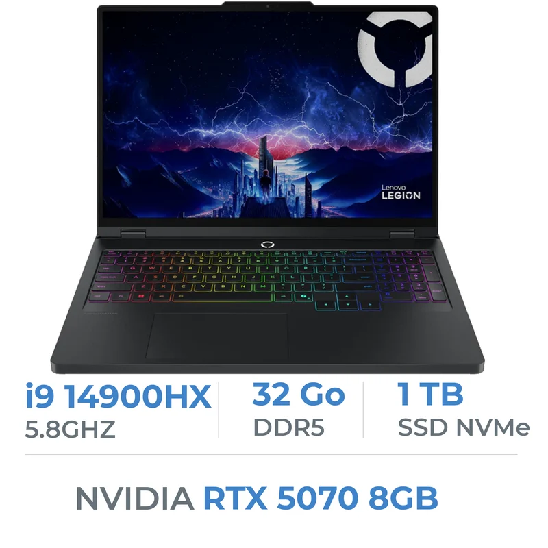 Lenovo Legion Pro 5 16IAX10 i9-14900HX/32GB DDR5/1TB SSD/RTX 5070 8G/16" WQXGA 240Hz Noir
