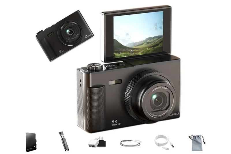 5K Digital Camera 18X Zoom Flip Screen Shoot Camera 64GB Memory