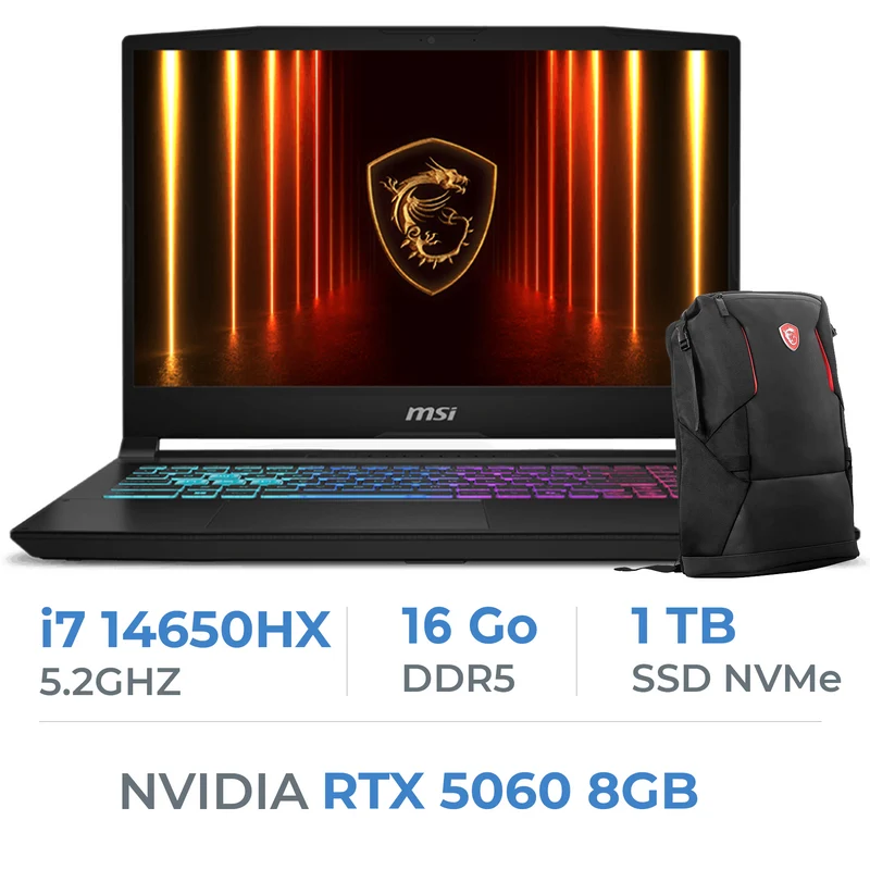 MSI Katana 15 HX-B14 WFK-451MA i7-14650HX/16Go DDR5/1TB SSD/RTX 5060/15.6" 144Hz/W Bag