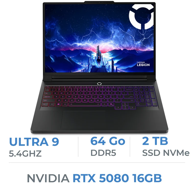 Lenovo Legion Pro 7 16IAX10H Ultra 9 275HX/64GB DDR5/2TB SSD/RTX 5080 16G/16" WQXGA 240Hz Noir