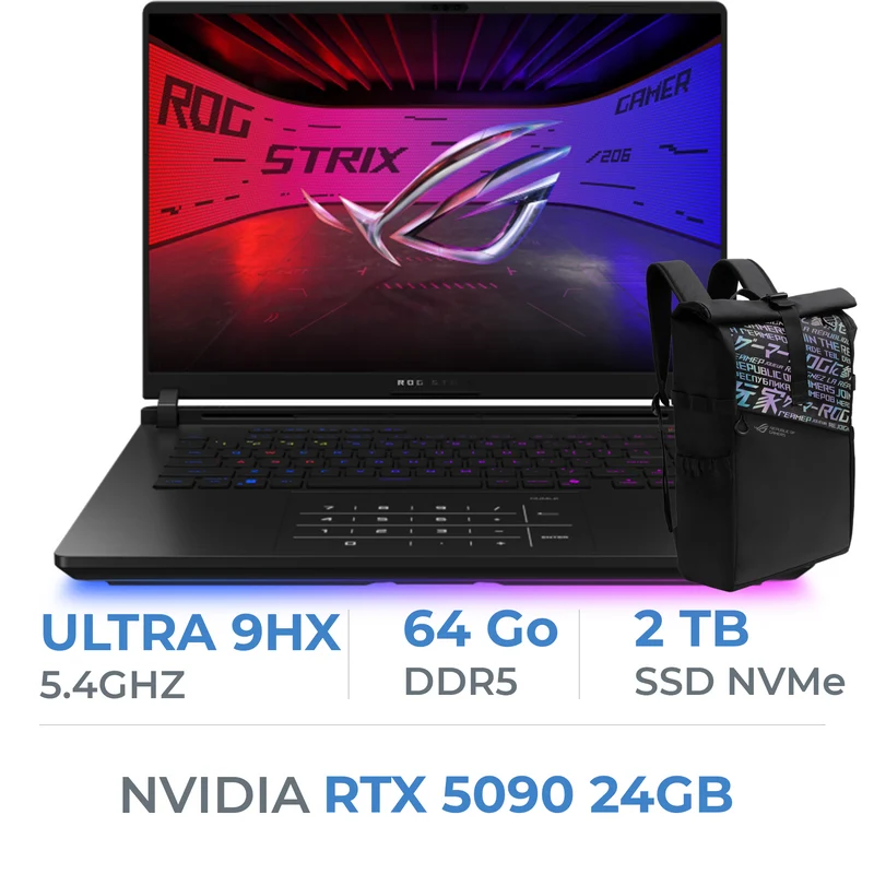 ASUS ROG Strix SCAR 16 (2025) G635LW Ultra 9 275HX/64Go DDR5/2To SSD/RTX 5090/16" WQXGA 240Hz