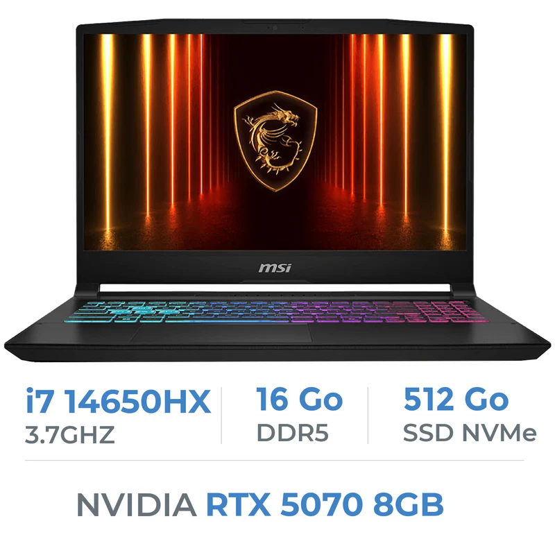 MSI Katana 15 HX B14WGK-006FR i7 14650HX/16Go/512 Go SSD/RTX5070 8GB/15.6" 144Hz FHD