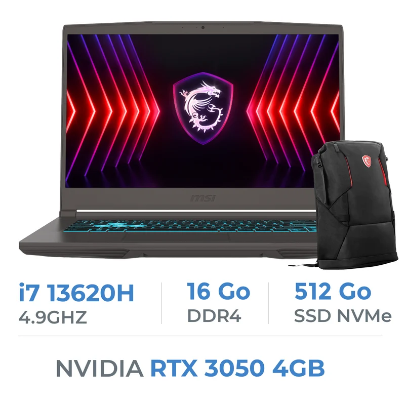 MSI THIN 15 B13UC-2658MA i7-13620H/16GB DDR4/512GB SSD/RTX 3050/15.6″ 144Hz/W Bag