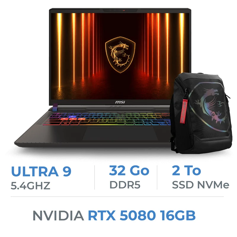MSI Vector 16 HX AI A2XWIG-417MA Ultra 9-275HX/32GB DDR5/2TB SSD/RTX 5080/16" QHD+ 240Hz