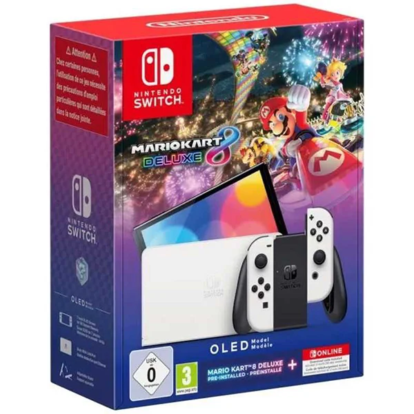 Nintendo Switch OLED Blanc + Mario Kart 8 Deluxe + 12 Mois de Nintendo Switch en ligne