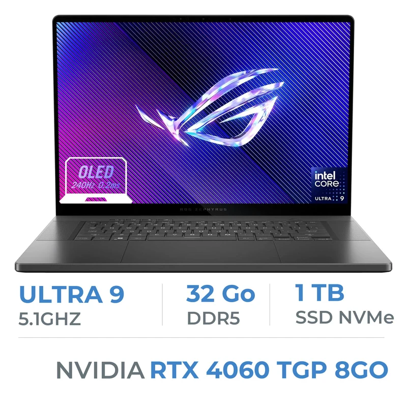 Asus ROG Zephyrus G16-GU605MV-Q82W intel Core Ultra 9/32GB/1TB SSD/RTX 4060/16" 2.5K OLED (SANS EMBALLAGE)