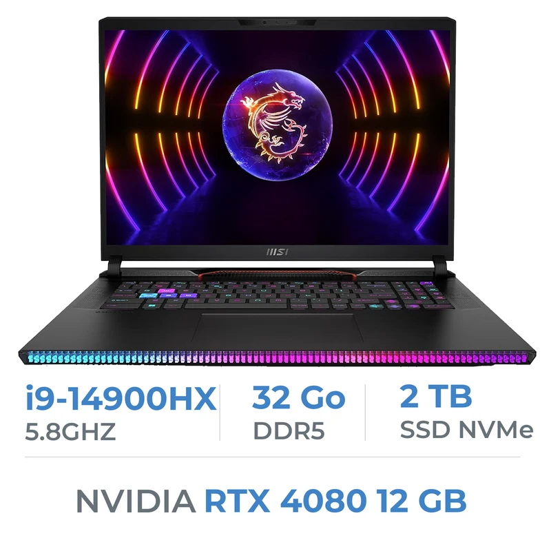 MSI Raider GE78 HX 14VHG-615FR i9-14900HX/32GB/2TB SSD/RTX4080 12GB/ 17.3" 240Hz IPS (Neuf Sans emballage)