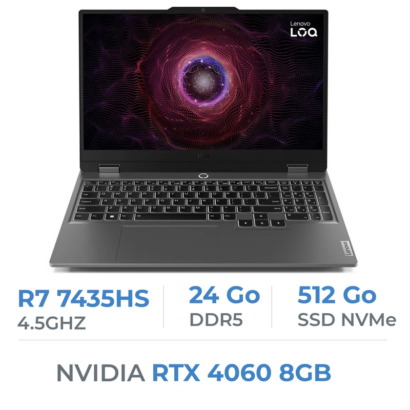 Lenovo LOQ 15ARP9 Ryzen 7 7435HS/24GB/512Go SSD/RTX4060 8GB/15.6" 144Hz