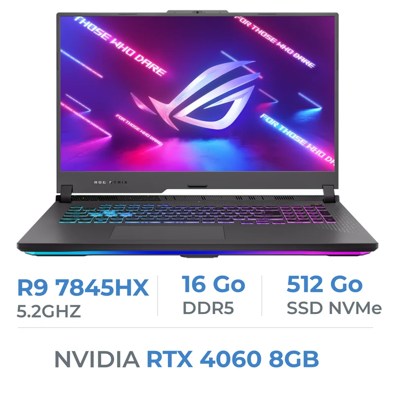 ASUS ROG STRIX G17 G713PV-HX110W R9-7845HX/16GB/512GB SSD/RTX4060 8GB/17,3" 144Hz IPS (Neuf Sans emballage)