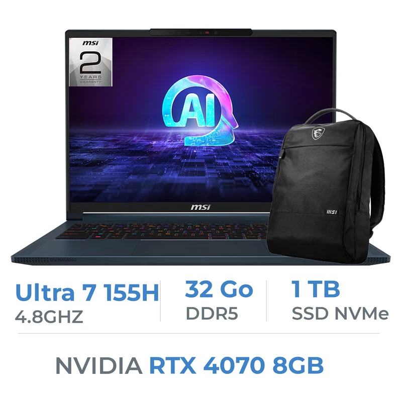 MSI Stealth 16 AI Studio A1VGG-283MA ULTRA 7-155H/32GB DDR5/1TB SSD/RTX 4070 8GB/16″ QHD 240Hz