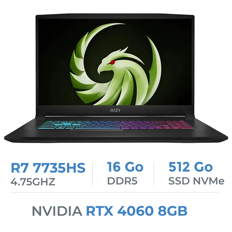MSI BRAVO 15 C7VFK Ryzen 7 7735HS/2X8GB/512GB NVMe PCIe SSD Gen4x4/RTX 4060 8GB/15.6" FHD 144Hz IPS