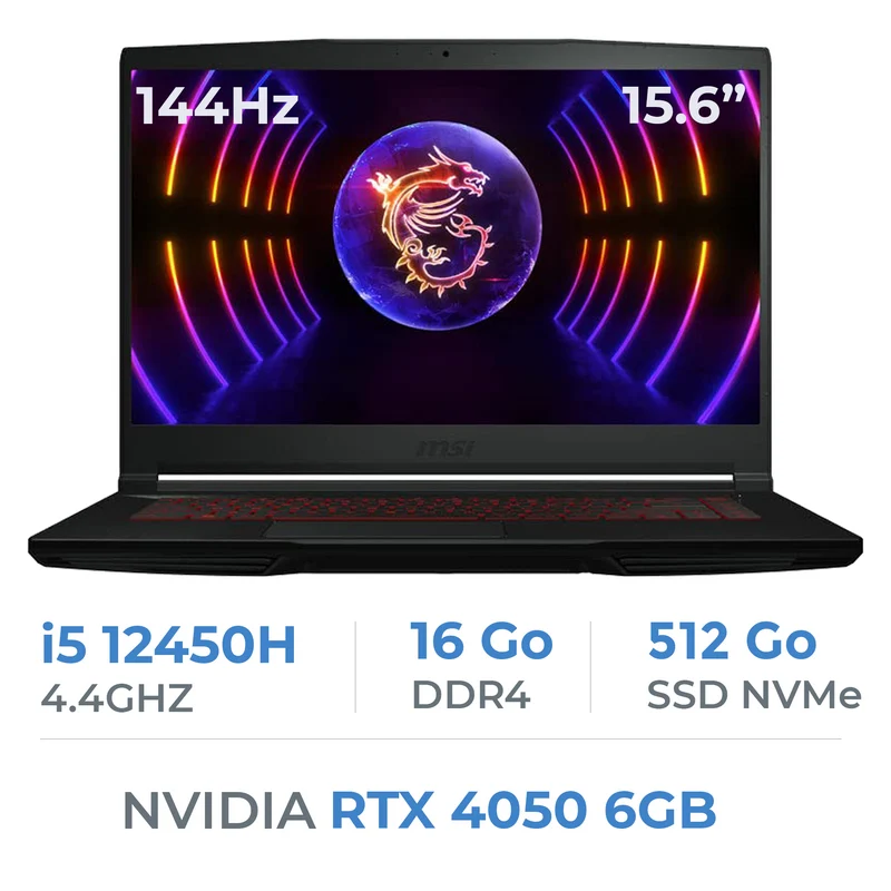 MSI THIN GF63 12VE i5-12450H/16GB/512GB SSD/RTX4050 6GB/15.6'' 144Hz
